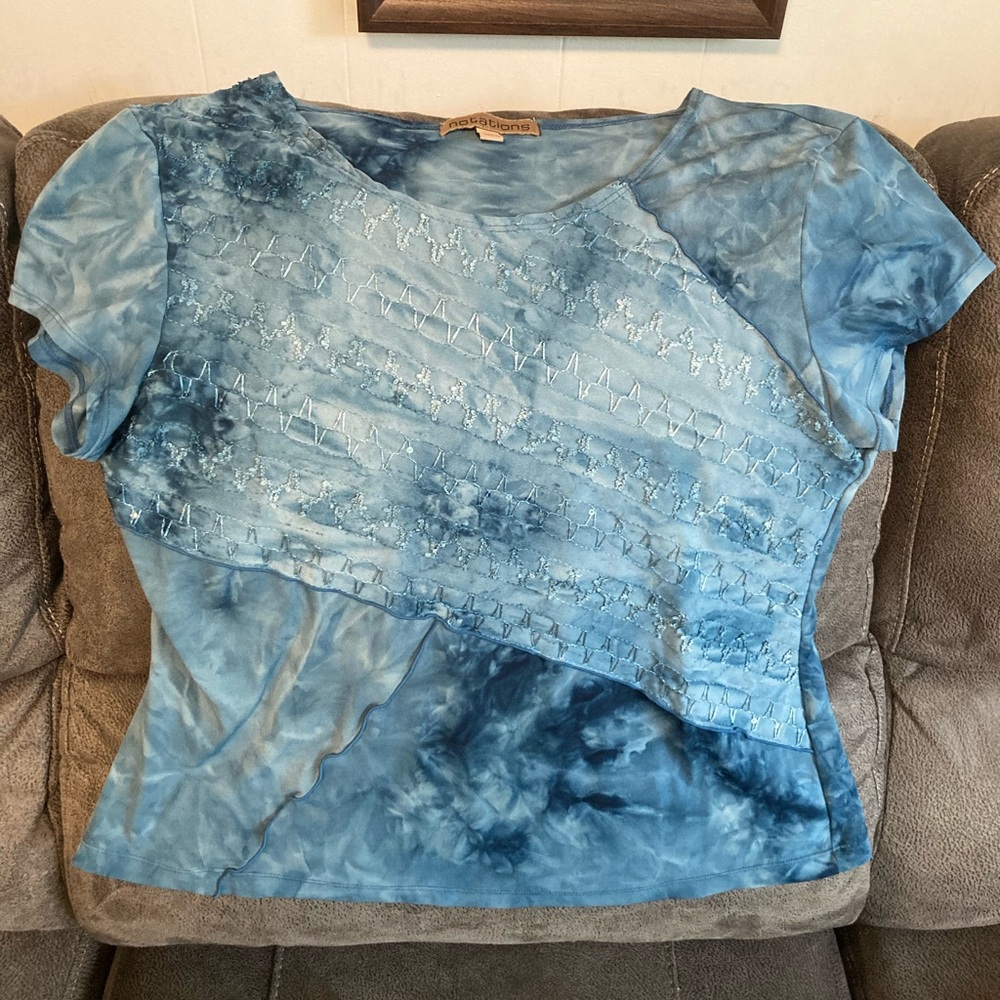 Notations Blue Tie-Dye Short Sleeve Top